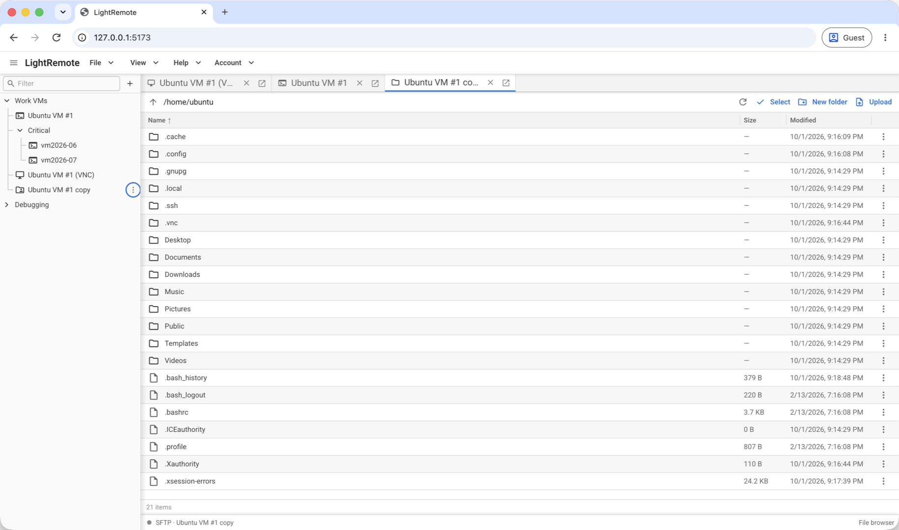 LightRemote browsing files in a remote Ubuntu home directory over SFTP